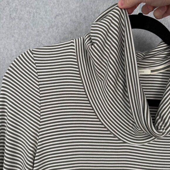 Anthropologie Pure Good Striped Cowl Neck Top Size XL Army Green White Rib Knit - Picture 2 of 11